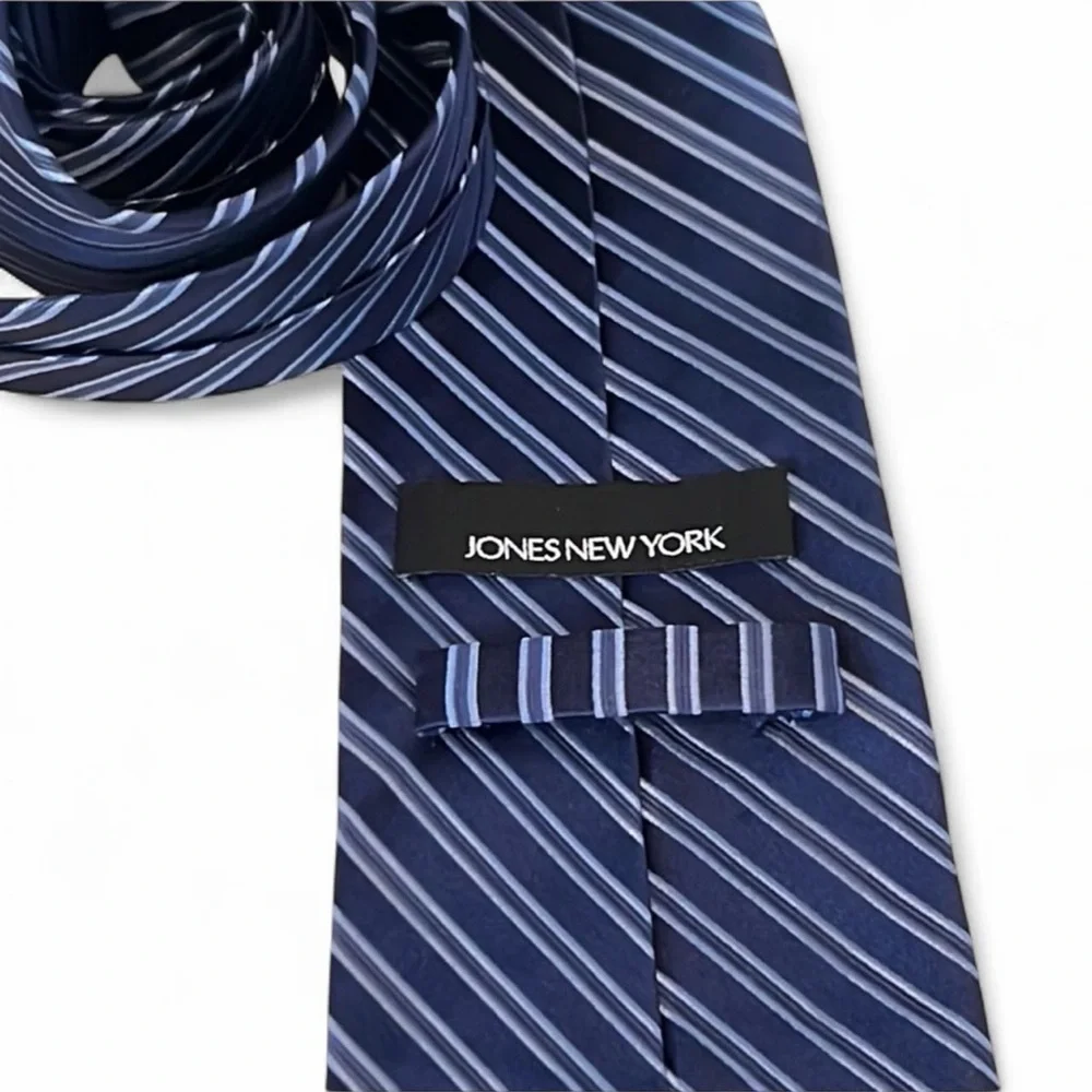Jones New York Striped Silk Tie Blue